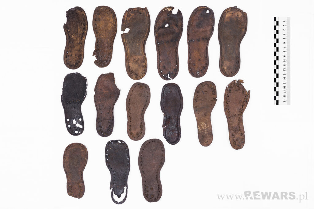 Soles of children's leather shoes. Condition after conservation. Photo Rewards