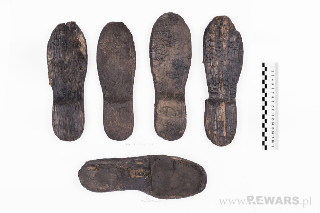 Soles of wooden camp clogs. Condition after conservation. Photo Rewards