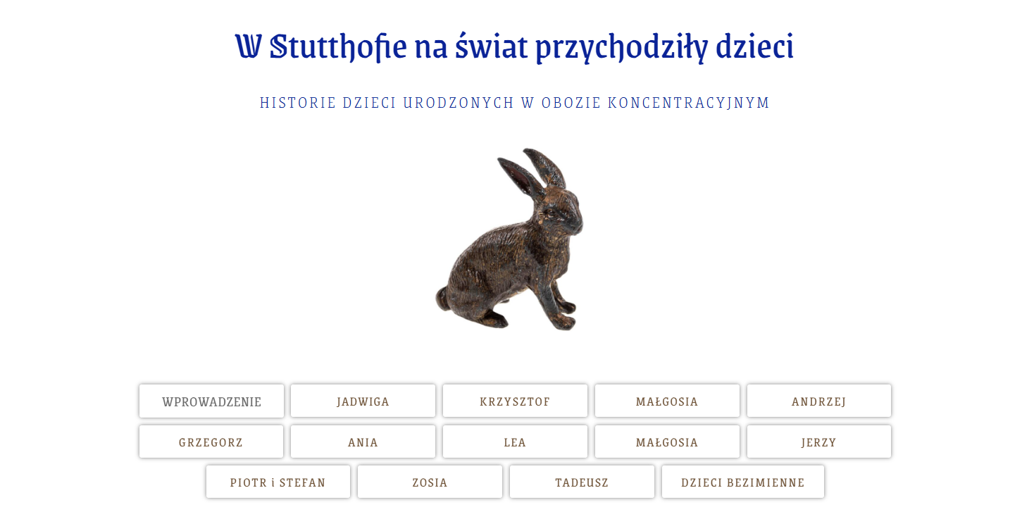 Zrzut ekrany strony głównej wystawy. Zdjęcia zająca- artefakt ze zbiorów muzeum